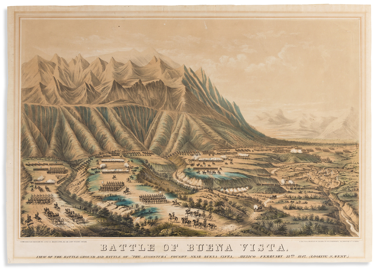 (COMMERCE & EXPANSION.) Frances Palmer, lithographer. Battle of Buena Vista: View of the Battle-Ground and Battle of The Angostura.